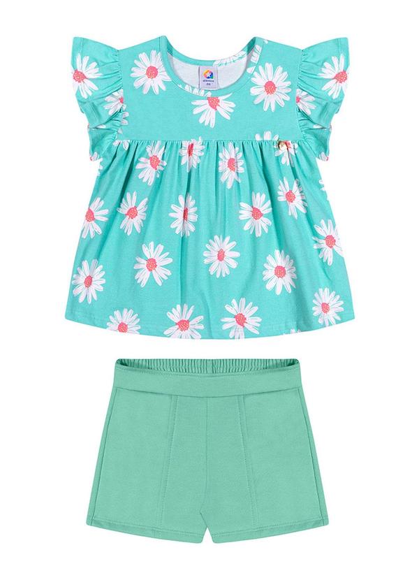 Alenice - Conjunto Floral com Babados Ombros Menina Verde 1