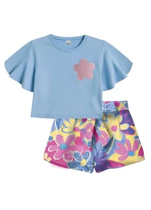 Malwee Kids - Conjunto Floral com Bordado Azul Pastel - MALWEE KIDS