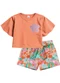 Malwee Kids - Conjunto Floral com Bordado Azul Pastel - variação: Laranja Pastel