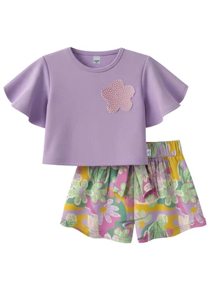 Malwee Kids - Conjunto Floral com Bordado Lavanda - MALWEE KIDS