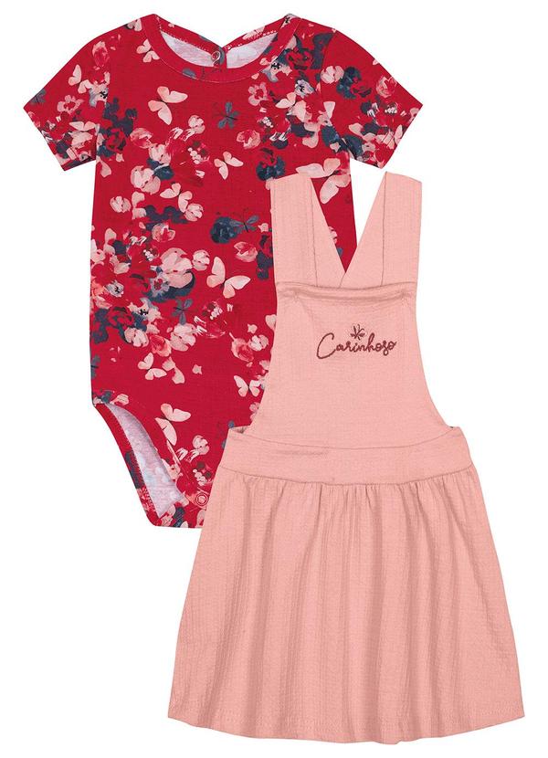 Carinhoso - Conjunto Floral com Bordado Menina Vermelho 1