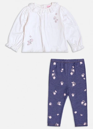 Momi - Conjunto Floral com Gola de Babado Azul - MOMI