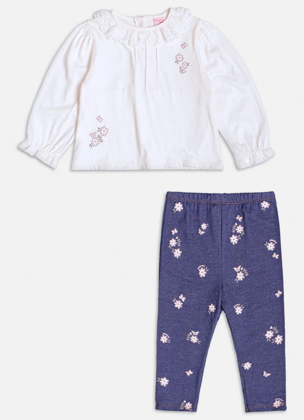 Momi - Conjunto Floral com Gola de Babado Azul 1
