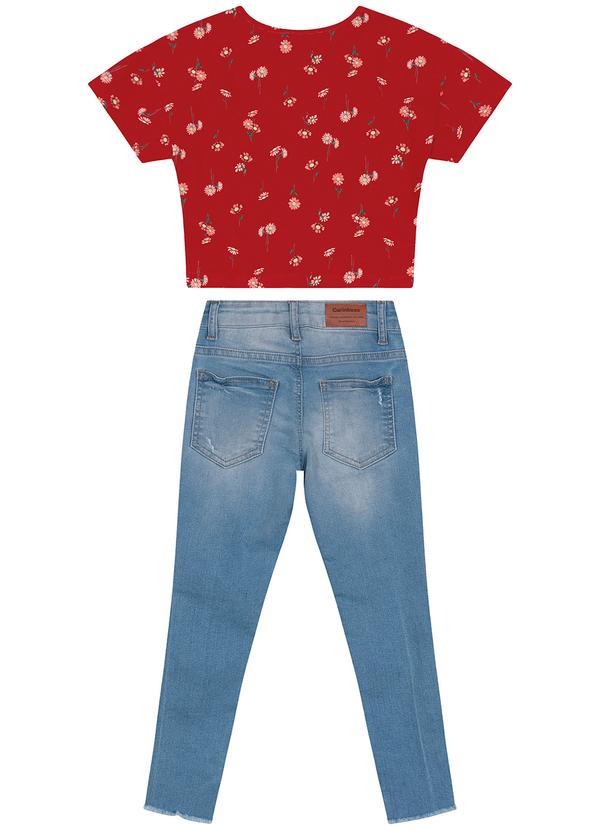 Carinhoso - Conjunto Floral com Jeans Menina Vermelho 2