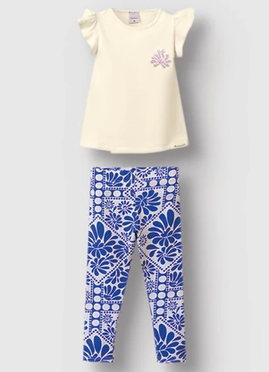 Carinhoso - Conjunto Floral com Lantejoula Menina Areia - CARINHOSO