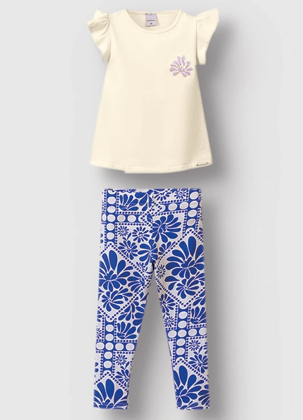 Carinhoso - Conjunto Floral com Lantejoula Menina Areia 1