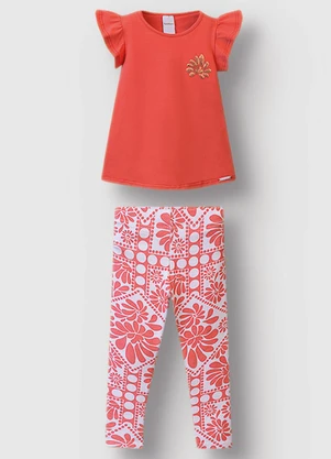 Carinhoso - Conjunto Floral com Lantejoula Menina Laranja - CARINHOSO