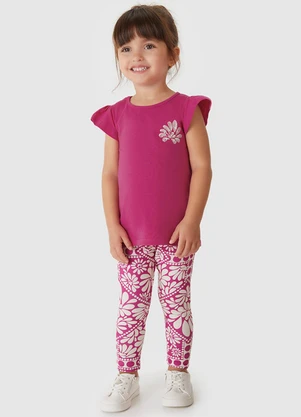 Carinhoso - Conjunto Floral com Lantejoula Rosa Escuro - CARINHOSO