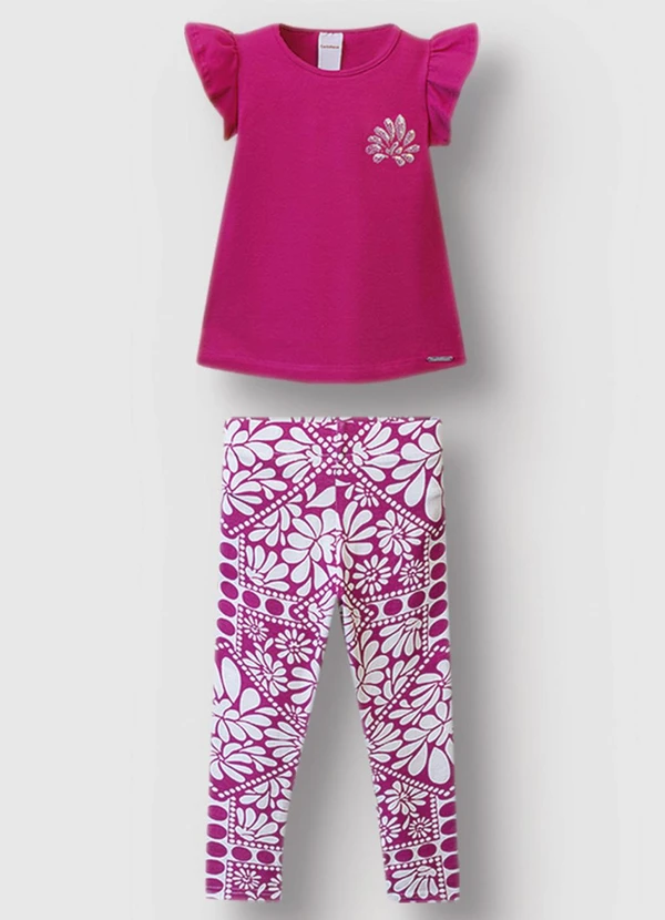 Carinhoso - Conjunto Floral com Lantejoula Rosa Escuro 4