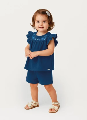 Carinhoso - Conjunto Floral com Lantejoulas Azul Escuro - CARINHOSO
