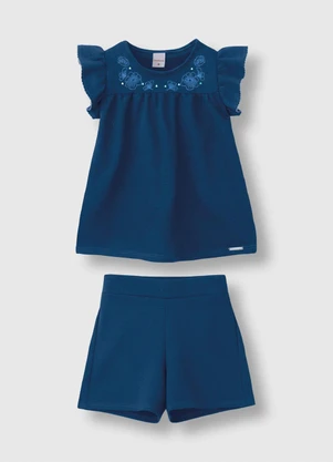 Carinhoso - Conjunto Floral com Lantejoulas Azul Escuro - CARINHOSO