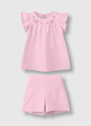 Carinhoso - Conjunto Floral com Lantejoulas Rosa - CARINHOSO
