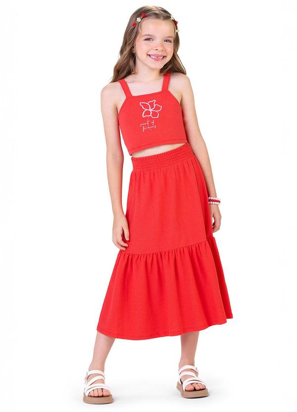 Alenice - Conjunto Floral com Saia Longa Menina Laranja