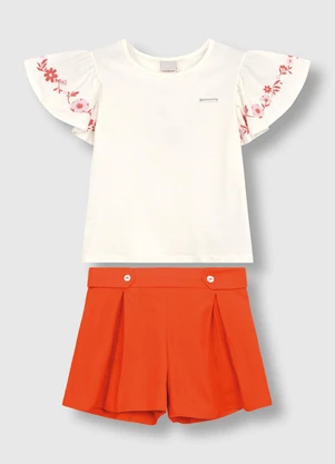 Carinhoso - Conjunto Floral com Tecido Acetinado Branco - CARINHOSO