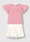 Carinhoso - Conjunto Floral com Tecido Acetinado Branco - variação: Rosa
