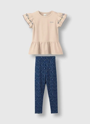 Carinhoso - Conjunto Floral em Cotton Bege - CARINHOSO