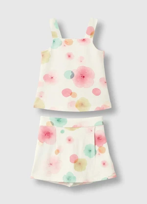 Carinhoso - Conjunto Floral em Cotton Off White - CARINHOSO
