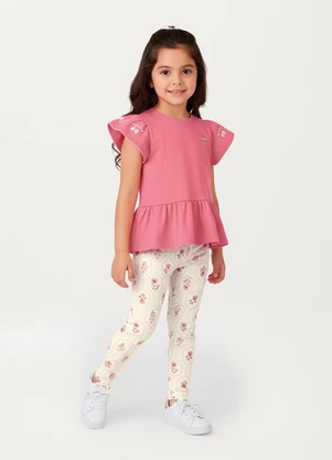 Carinhoso - Conjunto Floral em Cotton Rosa - CARINHOSO