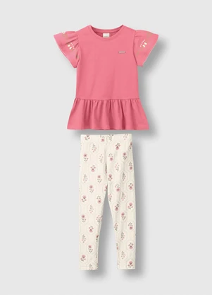 Carinhoso - Conjunto Floral em Cotton Rosa - CARINHOSO