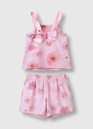 Carinhoso - Conjunto Floral em Cotton Rosa - CARINHOSO
