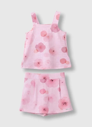 Carinhoso - Conjunto Floral em Cotton Rosa - CARINHOSO
