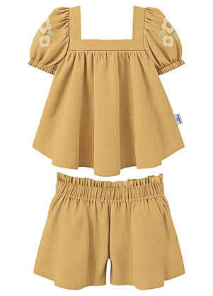 Malwee Kids - Conjunto Floral em Malha Texturizada Amarelo - MALWEE KIDS