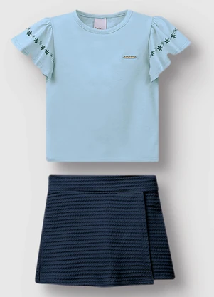 Carinhoso - Conjunto Floral em Malha Texturizada Azul Claro - CARINHOSO