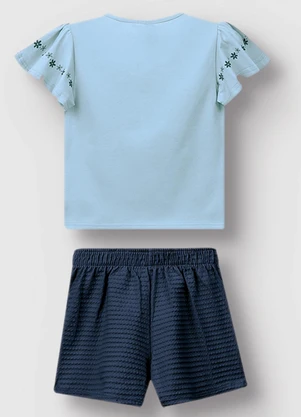 Carinhoso - Conjunto Floral em Malha Texturizada Azul Claro - CARINHOSO