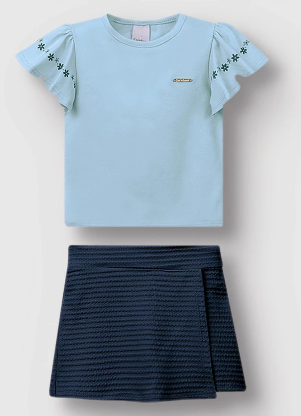 Carinhoso - Conjunto Floral em Malha Texturizada Azul Claro