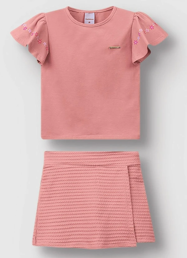 Carinhoso - Conjunto Floral em Malha Texturizada Rosê