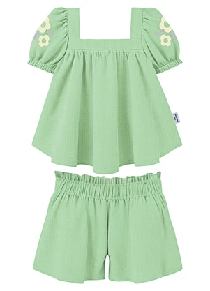 Malwee Kids - Conjunto Floral em Malha Texturizada Verde - MALWEE KIDS