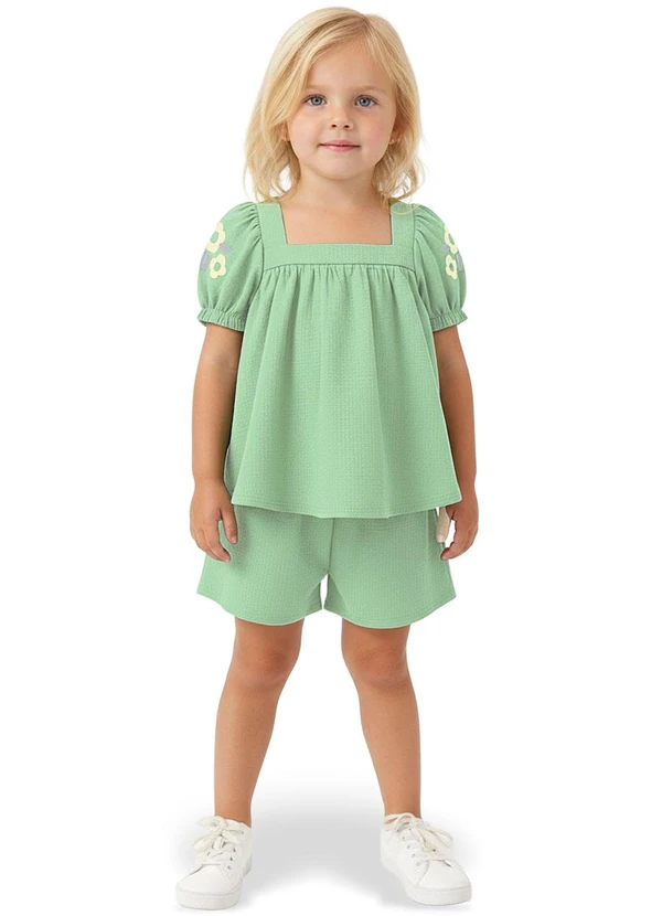 Malwee Kids - Conjunto Floral em Malha Texturizada Verde 1