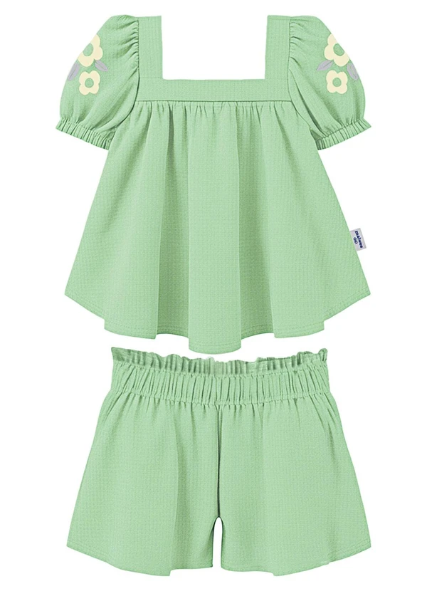 Malwee Kids - Conjunto Floral em Malha Texturizada Verde 2