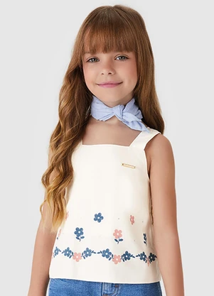 Carinhoso - Conjunto Floral & Jeans Menina Off White - CARINHOSO