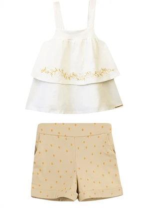 Carinhoso - Conjunto Floral & Poá Off White - CARINHOSO