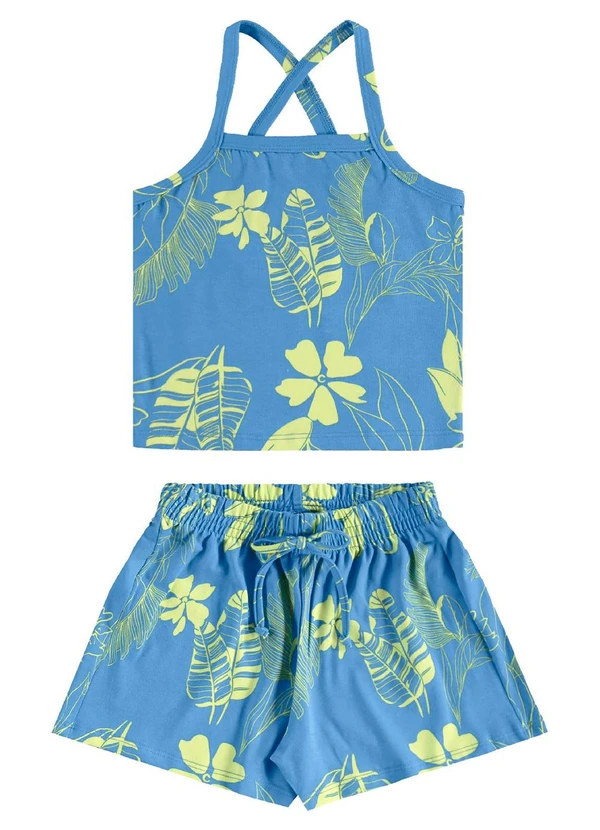 Bee Loop - Conjunto Floral Regata Cropped Short Azul 3