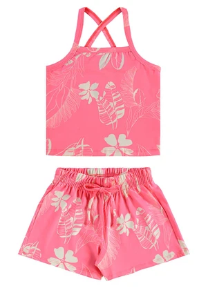 Bee Loop - Conjunto Floral Regata Cropped Short Rosa - BEE LOOP