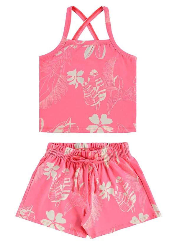 Bee Loop - Conjunto Floral Regata Cropped Short Rosa