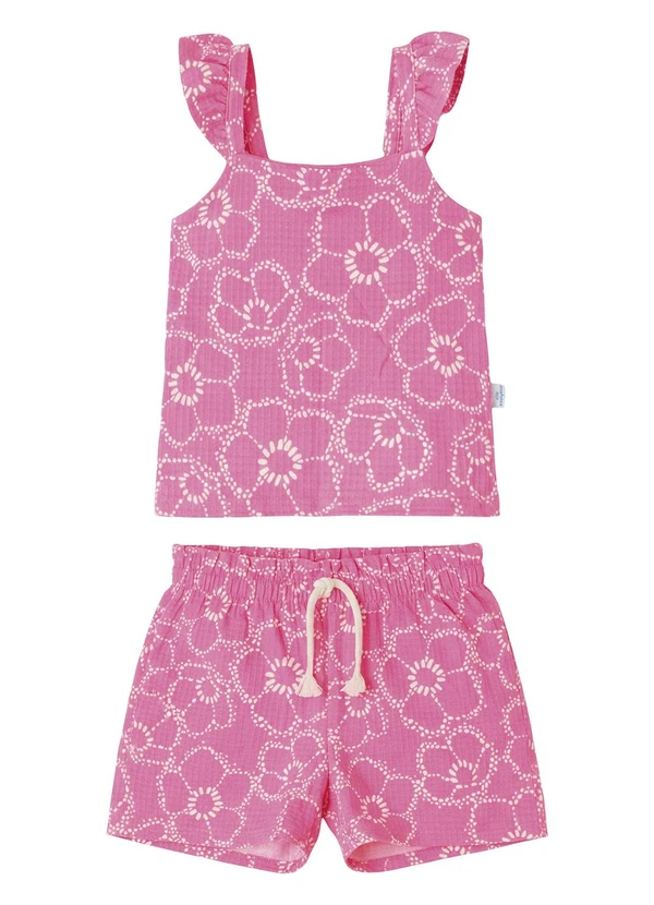 Malwee Kids - Conjunto Floral Texturizado Rosa