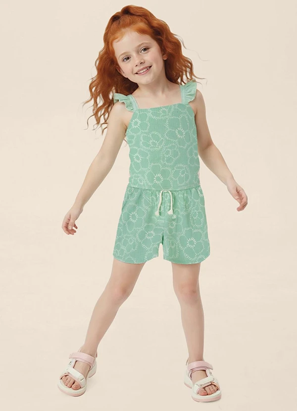 Malwee Kids - Conjunto Floral Texturizado Verde Água