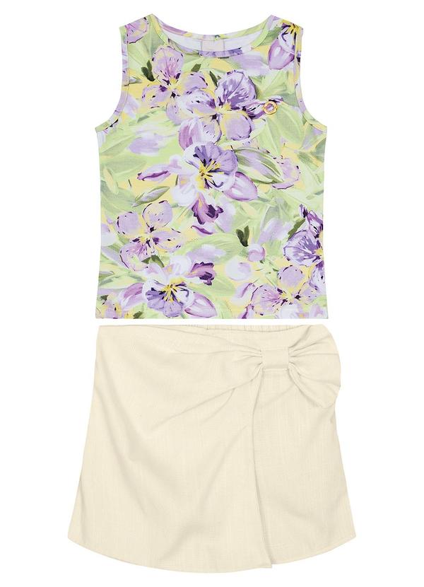 Carinhoso - Conjunto Floral Transpassado Menina Bege