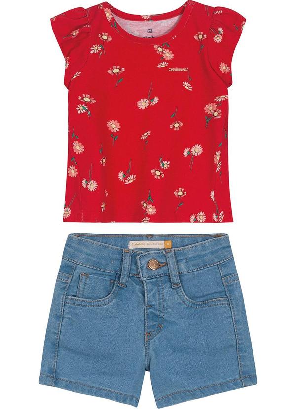 Carinhoso - Conjunto Flores com Jeans Menina Vermelho