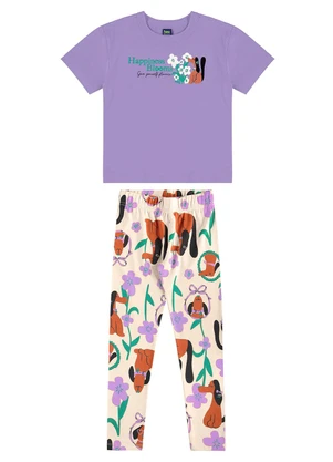 Bee Loop - Conjunto Flores & Focinhos Legging Roxo - BEE LOOP