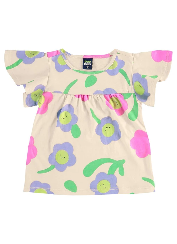 Bee Loop - Conjunto Florezinhas Blusa Short Bege 2
