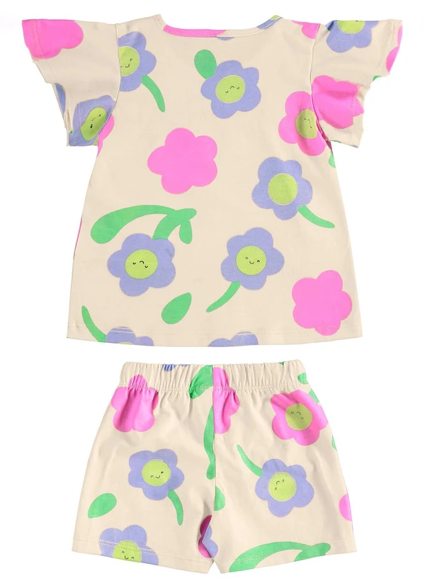 Bee Loop - Conjunto Florezinhas Blusa Short Bege 4