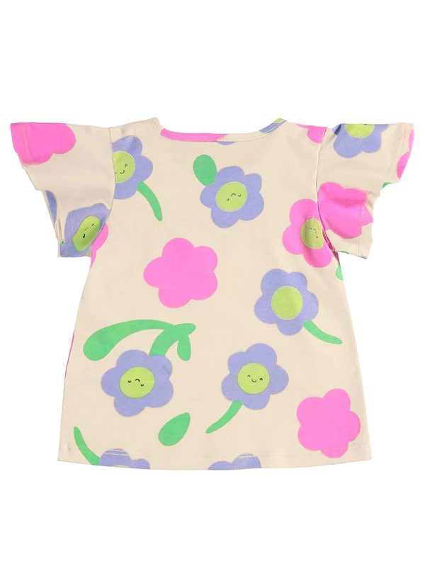 Bee Loop - Conjunto Florezinhas Blusa Short Bege 5