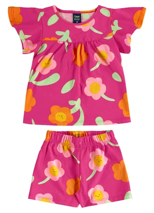 Bee Loop - Conjunto Florezinhas Blusa Short Rosa - BEE LOOP