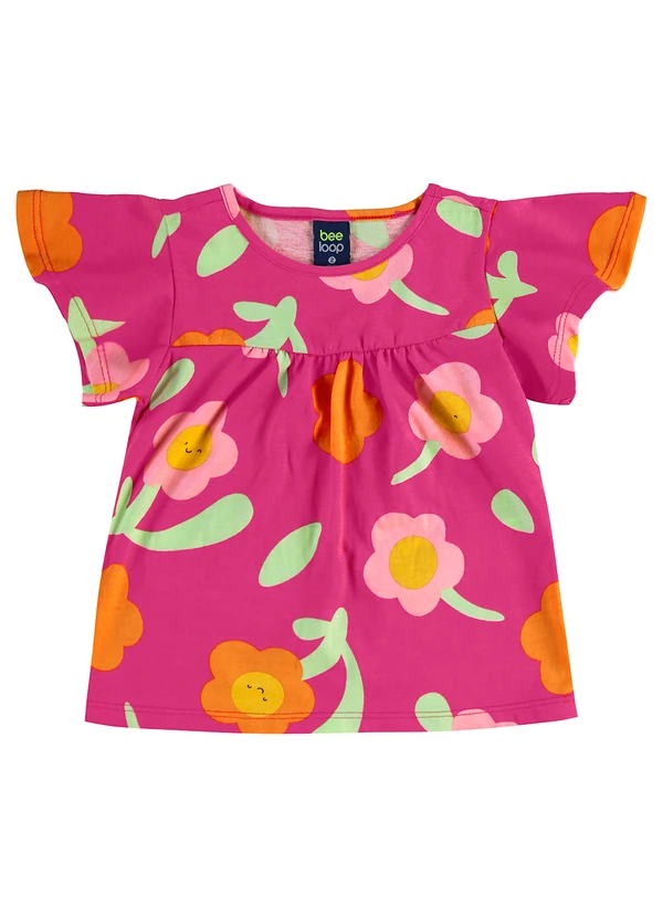 Bee Loop - Conjunto Florezinhas Blusa Short Rosa 3
