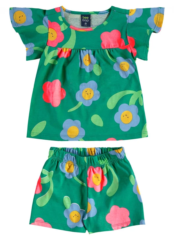 Bee Loop - Conjunto Florezinhas Blusa Short Verde 2