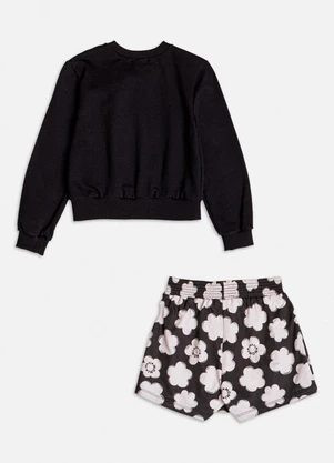 Momi - Conjunto Florido com Aplique de Laço Preto - MOMI